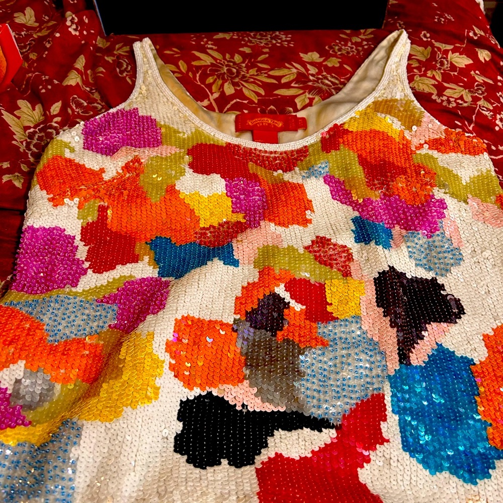 Fabulous sequined top from Chinese designer Shanghai Tang.  Side zip.  Size 8.